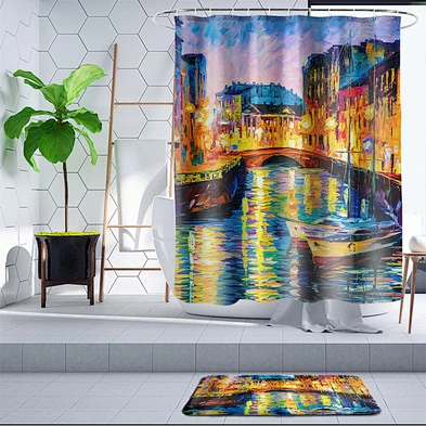 Customized washable  anti-bacteral ocean sea scenery shower curtain HD printing waterproof bathroom shower curtain
