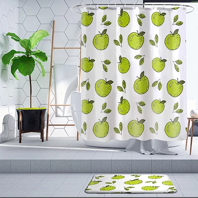Polyester custom curtain printing shower curtain peach for bathroom avocado pear pineapple fruit shower curtain