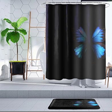 custom printed bathroom shower curtain sets with rugs waterproof butterfly shower curtain