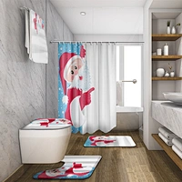 Christmas Bathroom Shower Curtain Mat Set 4 pieces Waterproof  Non Slip Rug Shower Curtain For bathroom Xmas Decoration