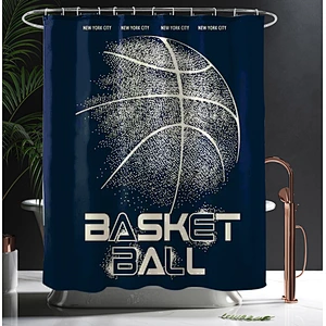 Shower Curtain Decor Set - Basketball Ball  Desgin Bath Curtains - Polyester Fabric Waterproof Curtains - 12pcs Shower Hooks