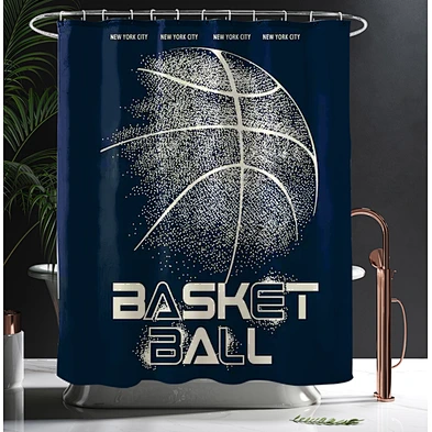 Shower Curtain Decor Set - Basketball Ball  Desgin Bath Curtains - Polyester Fabric Waterproof Curtains - 12pcs Shower Hooks