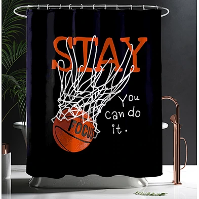 Shower Curtain Decor Set - Basketball Ball  Desgin Bath Curtains - Polyester Fabric Waterproof Curtains - 12pcs Shower Hooks