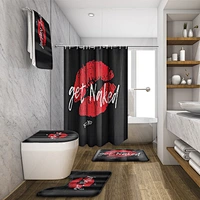 Get Naked Shower Curtain Sets with Non-Slip Rugs Toilet Lid Cover and Bath Mat  Sexy Lips Shower Curtains with 12 Hooks