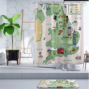 custom design 3d printed polyester world map shower curtain for bathroom
