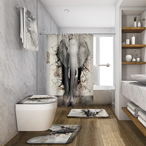 Elephant Animal Shower Curtain  cartoon elephant Waterproof Polyester Fabric Bathroom Bath Curtains with 12 Hooks