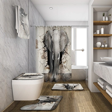 Elephant Animal Shower Curtain  cartoon elephant Waterproof Polyester Fabric Bathroom Bath Curtains with 12 Hooks