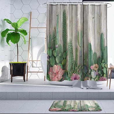Green Leaf Shower Curtain Palm Tree Botanical Plant Polyester Anti Mould Waterproof cactus Shower  Curtain for bathroom