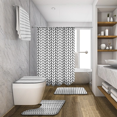 Geometric  polyester Shower Curtain Vintage Farmhouse Moroccan Tile Pattern Modern Art Home Bathroom Decor Curtain