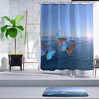 custom printed bathroom shower curtain sets with rugs waterproof butterfly shower curtain