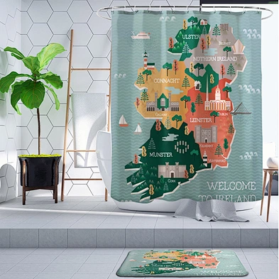 custom design 3d printed polyester world map shower curtain for bathroom