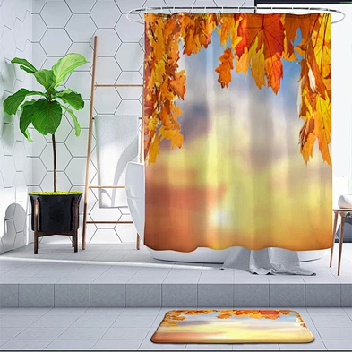digital print bathroom set custom curtain printing polyester waterproof  fall shower curtains for bathroom
