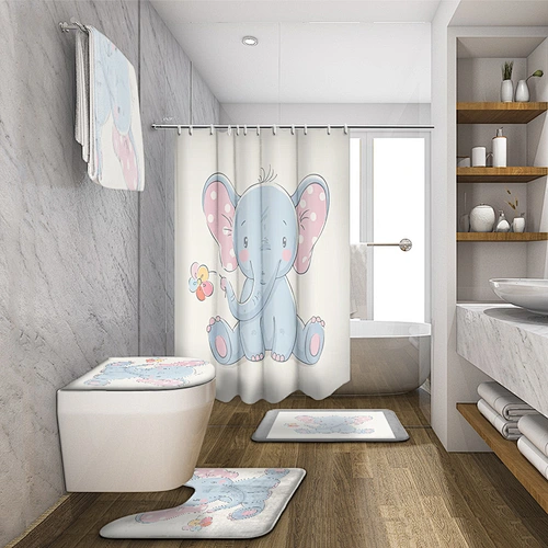 Elephant Animal Shower Curtain  cartoon elephant Waterproof Polyester Fabric Bathroom Bath Curtains with 12 Hooks