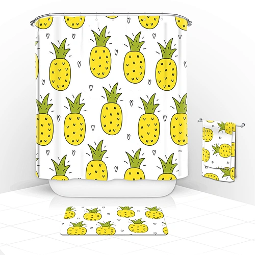 Polyester custom curtain printing shower curtain peach for bathroom avocado pear pineapple fruit shower curtain
