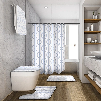 Most Popular Mid-Century  Pattern Custom 100% Polyester Bathroom Sets With Shower Curtain and Rugs custom digital printing