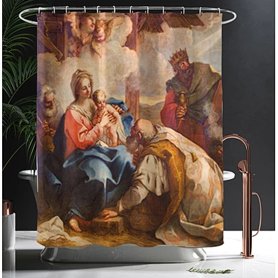 designed bathrooms set BathrooWaterproof anti-bacterial Fabric nativity of jesus bath curtain set bathroom
