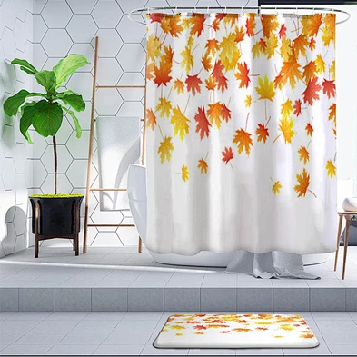 digital print bathroom set custom curtain printing polyester waterproof  fall shower curtains for bathroom