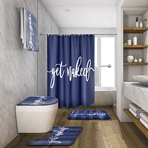 Get Naked Shower Curtain Sets with Non-Slip Rugs Toilet Lid Cover and Bath Mat  Sexy Lips Shower Curtains with 12 Hooks