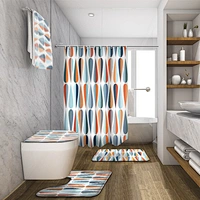 Most Popular Mid-Century  Pattern Custom 100% Polyester Bathroom Sets With Shower Curtain and Rugs custom digital printing