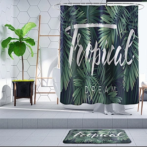 Green Leaf Shower Curtain Palm Tree Botanical Plant Polyester Anti Mould Waterproof cactus Shower  Curtain for bathroom