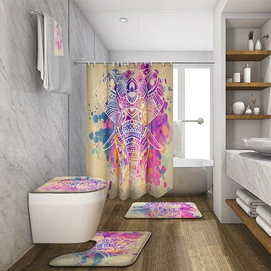 Elephant Animal Shower Curtain  cartoon elephant Waterproof Polyester Fabric Bathroom Bath Curtains with 12 Hooks