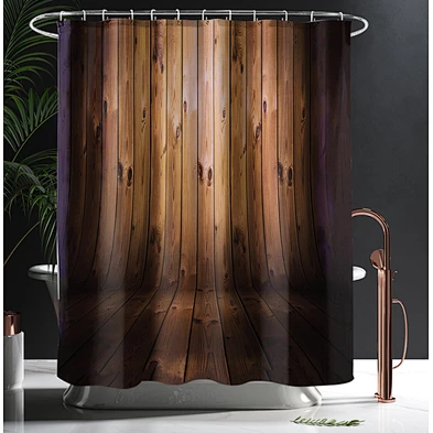 3d Printed Rustic Wooden Barn Door Shower Curtain with Hooks Vintage Style Door Locked Pattern Polyester   anti-bacteria Curtain