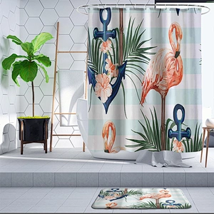 Green Leaf Shower Curtain Palm Tree Botanical Plant Polyester Anti Mould Waterproof cactus Shower  Curtain for bathroom