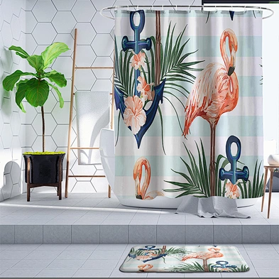 Green Leaf Shower Curtain Palm Tree Botanical Plant Polyester Anti Mould Waterproof cactus Shower  Curtain for bathroom