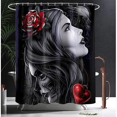 Skeleton Beauty Girl Shower Curtain Waterproof 3D Printing Bathroom Sets with Shower Curtain and Rugs