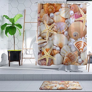 Starfish Beach Shower Curtain Waves Ocean Sky Shower Curtain Waterproof Polyester  seashell Shower Curtain with 12 Hooks