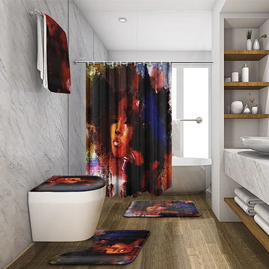 Black girl magic bathroom rugs and mats sets with waterproof shower curtain African American