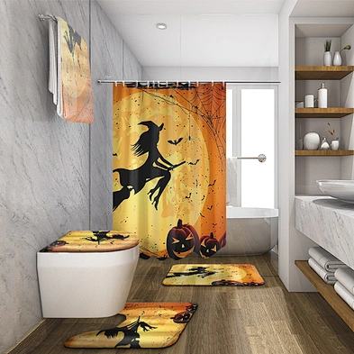 Amazon Hot Selling Halloween printing shower curtain 4PCS Bathroom Sets   for bathroom decoration