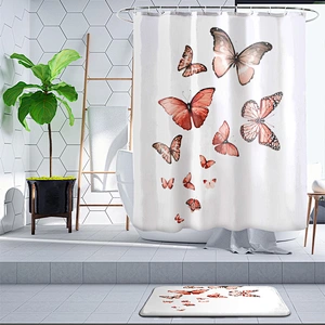 custom printed bathroom shower curtain sets with rugs waterproof butterfly shower curtain
