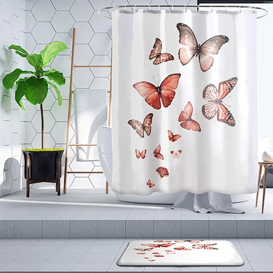 custom printed bathroom shower curtain sets with rugs waterproof butterfly shower curtain