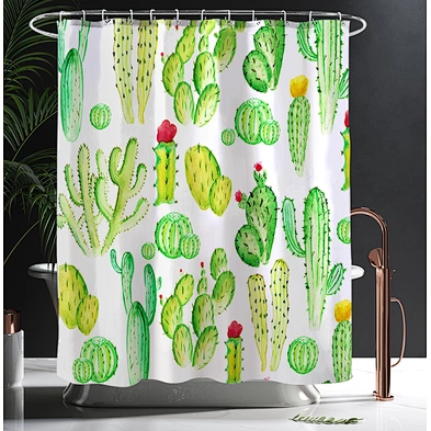 Bathroom curtain set Best Price Polyester Water-proof Fabric Digital Printed Cactus Pattern Shower Curtain