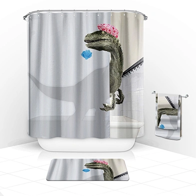 bathroom curtain set  Waterproof Animal Fun Dinosaur Bath Curtain  Funny cat shower curtain