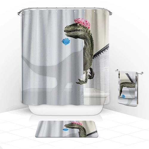 bathroom curtain set  Waterproof Animal Fun Dinosaur Bath Curtain  Funny cat shower curtain
