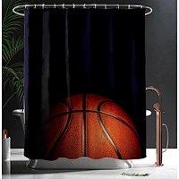Shower Curtain Decor Set - Basketball Ball  Desgin Bath Curtains - Polyester Fabric Waterproof Curtains - 12pcs Shower Hooks