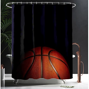 Shower Curtain Decor Set - Basketball Ball  Desgin Bath Curtains - Polyester Fabric Waterproof Curtains - 12pcs Shower Hooks