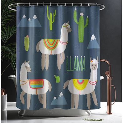 Bathroom curtain set Best Price Polyester Water-proof Fabric Digital Printed Cactus Pattern Shower Curtain