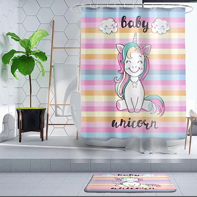 unicorn shower curtain bath curtain  polyester  waterproof mildew resistant antimicrobia peva unicorn curtains for bathroom