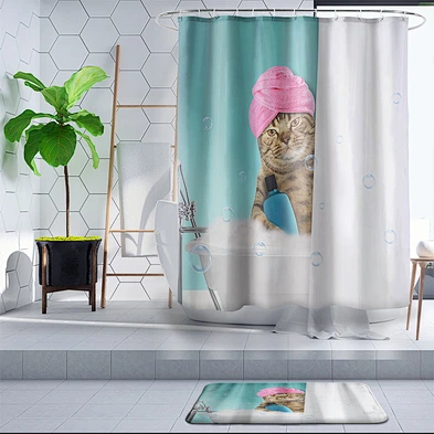 bathroom curtain set  Waterproof Animal Fun Dinosaur Bath Curtain  Funny cat shower curtain