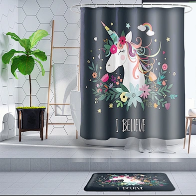 unicorn shower curtain bath curtain  polyester  waterproof mildew resistant antimicrobia peva unicorn curtains for bathroom