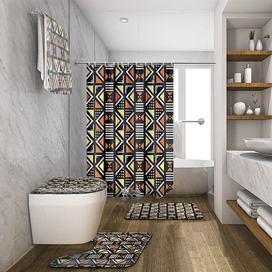 Geometric  polyester Shower Curtain Vintage Farmhouse Moroccan Tile Pattern Modern Art Home Bathroom Decor Curtain