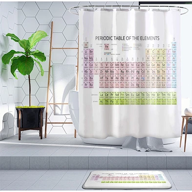 customizable polyester shower curtain  4 pieces washable periodic table shower curtain for bathroom