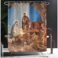 designed bathrooms set BathrooWaterproof anti-bacterial Fabric nativity of jesus bath curtain set bathroom
