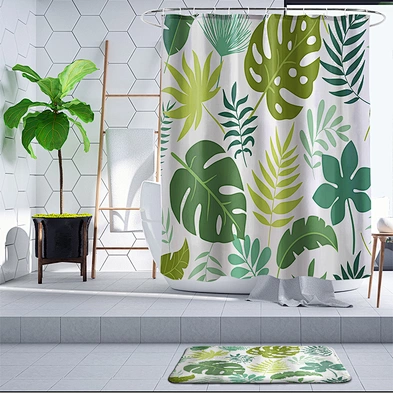 Green Leaf Shower Curtain Palm Tree Botanical Plant Polyester Anti Mould Waterproof cactus Shower  Curtain for bathroom