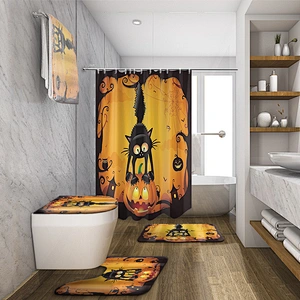 Amazon Hot Selling Halloween printing shower curtain 4PCS Bathroom Sets   for bathroom decoration