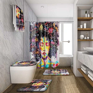 Black girl magic bathroom rugs and mats sets with waterproof shower curtain African American