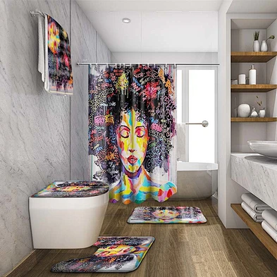 Black girl magic bathroom rugs and mats sets with waterproof shower curtain African American